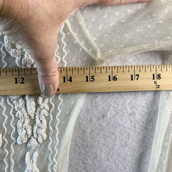 Guess Womens Sheer Crochet Pearl Rhinestone Top Sz XS Ivory Romantic Fairy Angel - Picture 6 of 13
